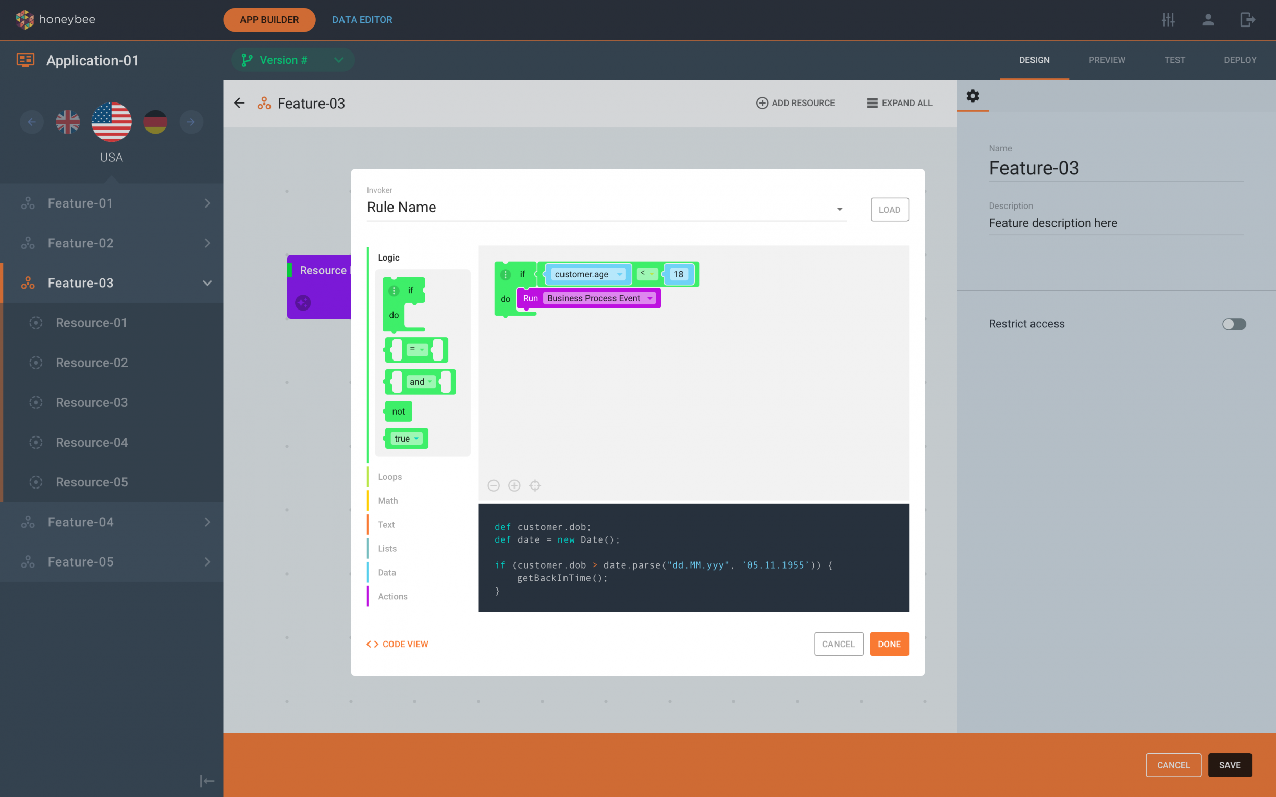 We also included a simple rule builder (based on Google's Blockly editor) for people who do not know how to code.